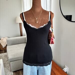 2000s Style Ann Taylor LOFT Black Lace Trim Cami Tank Top Whimsigoth Size Small